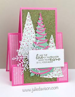 Julie's Stamping Spot -- Stampin' Up! Project Ideas by Julie Davison: Stampin' Up! Whimsical Trees Easy Center Step Card Tutorial + Free Online Class Video Pink Christmas Cards, Center Step Cards, Whimsical Trees, Side Step Card, Whimsical Tree, Step Card, Whimsical Christmas Trees, Fancy Fold Card Tutorials, Fun Folds