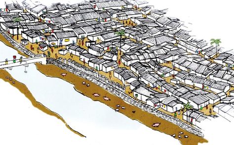 Slum Upgrading Projects, Slum Building, Slum Illustration, Slum Redevelopment Projects, Urban Planning Strategy Diagram, Informal Settlement, Urban Redevelopment, Mountain Architecture, Architecture Portfolio Design