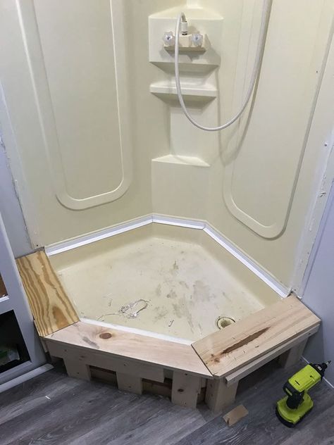 Diy Camper Remodel Bathroom, Camper Bathroom Shower Remodel, Replacing Shower In Camper, Rv Camper Bathroom Remodel, Fifth Wheel Shower Remodel, Remodeled Rv Showers, Travel Trailer Bathroom Remodel Diy, Remodeled Rv Bathrooms, Remodel Rv Bathroom