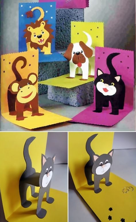 Scrapbook Animals Ideas, Pop Up Art Ideas, Pop Up Animals, Pop Up Craft, Diy Pop Up Cards, Tarjetas Pop Up, Hand Crafts For Kids, Animal Crafts For Kids, Diy Crafts For Kids Easy