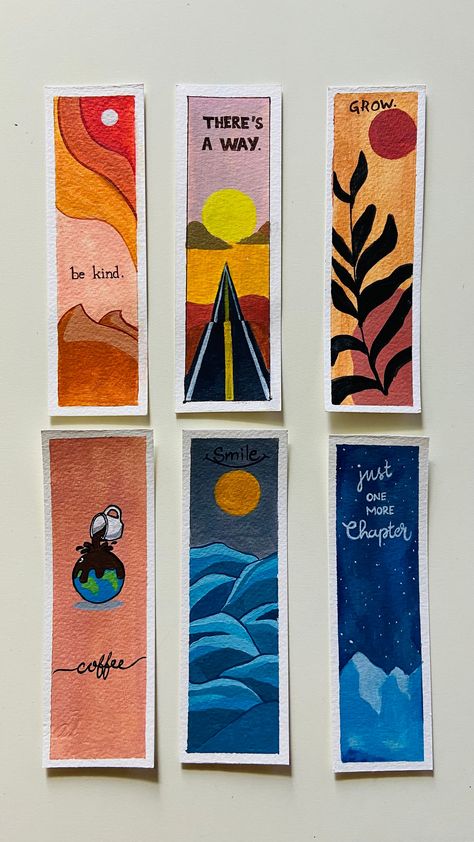 These handmade bookmarks, coffee, set of 6 bookmarks, unique colorful bookmarks, be kind, just one more chapter, eco friendly bookmarks, Bookmark Acrylic Ideas, Paint A Bookmark, Cute Handmade Bookmarks, Gouache Bookmarks Ideas, Diy Painted Bookmarks, Book Mark Painting Ideas, Hand Painted Bookmarks, Bookmarks For Boys, Unique Bookmarks Handmade