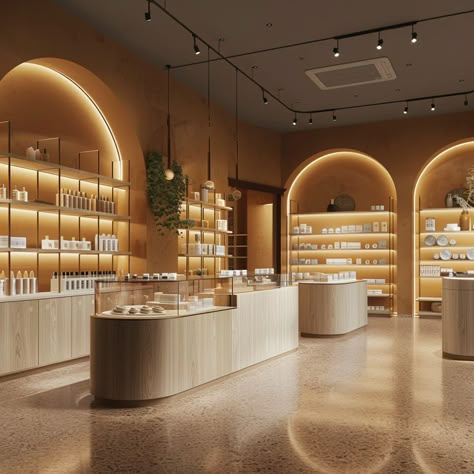 Vitrin Shop Design, Cosmetics Retail Design, Island Display Design Retail, Supplement Store Interior Design, Skin Care Store Design, Idea For Beauty Salon, Cosmetics Store Design, Beauty Product Display, Beauty Store Design