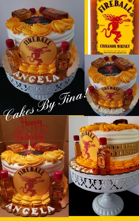 Fireball birthday cake! 21 Themed Birthday Party, Fireball Cake Design, Fireball Birthday Cake, Fireball Birthday, Fireball Cake, Alcohol Cakes, Liquor Cakes, Fireball Recipes, 50th Birthday Party Ideas For Men