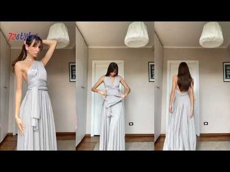 How to wear a silver grey convertible infinity dress tutorials-InfinityDress.com - YouTube Strapless Infinity Dress, Ways To Wear Multiway Dress, Infinity Dress Ways To Wear With Tube, Infinity Dress Ways To Wear Tutorial, Infinity Dress One Shoulder Tutorial, Multiway Dress Styles, Infinity Dress Tutorial, Infinity Dresses, Multiway Dress