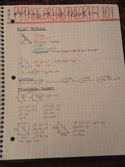 Algebra: Pythagorean Theorem Notes Grade 8 Math Notes Aesthetic, Pythagorean Theorem Notes Aesthetic, Algebra Formulas Aesthetic, Geometry Aesthetic Notes, Algebra Math Notes, Pythagoras Theorem Notes, Freshman Algebra Notes, Math Notes Aesthetic 8th Grade, Pre Algebra Notes