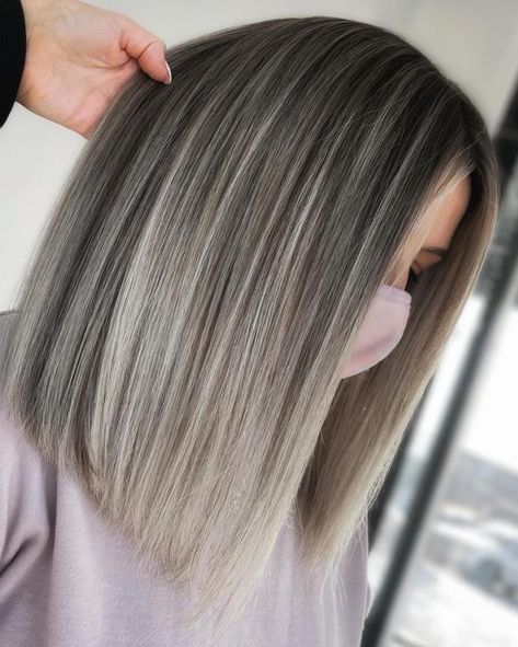 Ash Blonde Highlights On Dark Hair Straight, Cool Ash Blonde Balayage On Dark Hair Short, Hair Colour Inspo Color Trends, Dark Grey Blonde Hair, Platinum Highlights On Light Brown Hair, Best Hair Colour To Cover Grey, Subtle Ash Balayage On Dark Hair, Ash Hair With Highlights, Ash Grey Hair Balayage