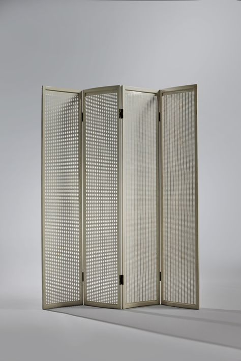 Eileen Gray Four-Panel Screen from the Apartment of the Artist, Rue Bonaparte, Paris Estimate: 150,000 - 250,000 USD Lot sold: 189,000 USD Silk Screen Room Divider, Painting Room Divider Screen, Metal Screen Room Divider, Eileen Gray Screen, Black Room Divider Screen, Gray Screen, Unique Desks, Eileen Gray, Panel Screen