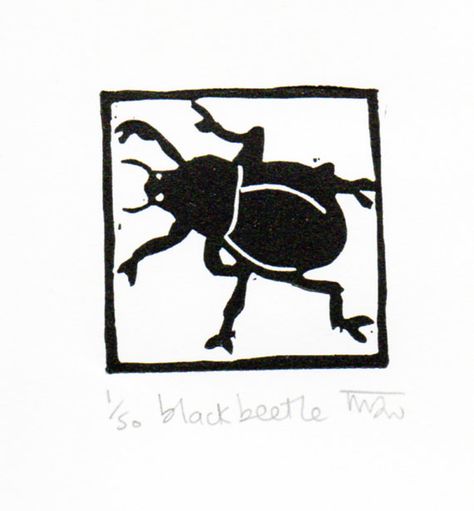 Linocut Border, Insect Linocut, Lino Print Shirt, Bug Linocut, Beetle Linocut, Beetle Line Art, Linolium Printing, Linocut Art Simple, Print Linoleum