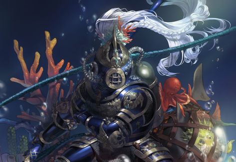 ArtStation - Ocean knight, 940 Ocean Knight, Deep Sea Diver Art, Sea Knight, Diver Art, Sea Pirates, Deep Sea Diver, Medieval Knights, Fantasy Sci Fi, Paintings And Drawings