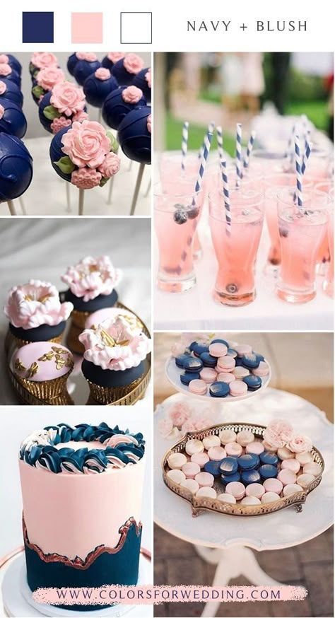 Dusty Blue Pink And Yellow Wedding, Navy Blue Pink Gold Gender Reveal, Navy And Blush Pink Gender Reveal, Blue Pink Party Decoration, Navy And Blush Gender Reveal Decorations, Navy Blue And Blush Pink Gender Reveal, Gender Reveal Ideas Navy And Pink, Gender Reveal Not Pink And Blue, Gender Reveal To Coworkers