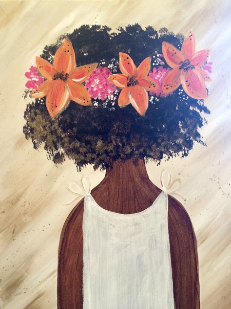 Flower Paint And Sip, Flower Afro, Sip And Paint Ideas, Afro Silhouette, Paint And Drink, Painting Parties, Flowers In Her Hair, Silhouette Clip Art, Black Art Painting