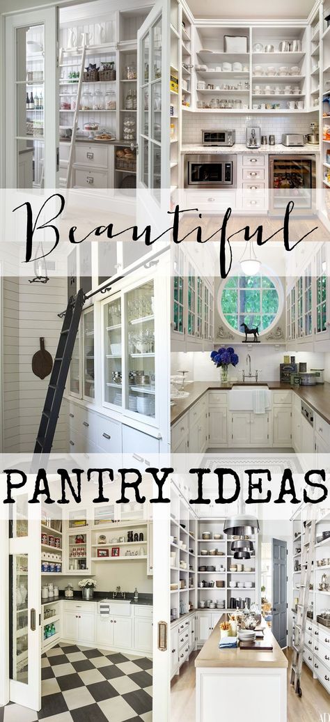 Butler Pantry Tile Floor, Baking Pantry Ideas, Smugglers Pantry, Reach In Pantry Design, Amazing Pantries, French Country Pantry, Black And White Pantry, Pantry Behind Kitchen Wall, Walk In Pantry With Appliance Counter