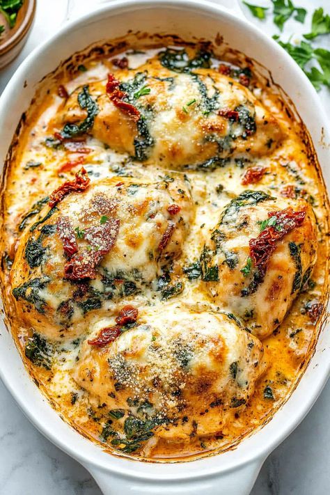 Baked Tuscan Chicken Casserole Tuscan Chicken Bake Low Carb, Tuscan Chicken Lasagna, Baked Tuscan Chicken Casserole, Italian Casseroles Baked, That Oven Feeling Recipes, Dump And Bake Tuscan Chicken, Chicken Cream Cheese Spinach, Tuscan Casserole, Tucson Chicken