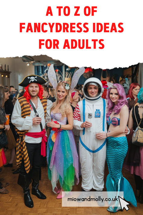 Some adults at a fancy dress party, dress as a pirate, a fairy, an astronaut and a mermaid. Dress Up Party Ideas Costumes, Group Fancy Dress Ideas, Best Fancy Dress Ideas, Fancy Dress Costume Ideas, Group Fancy Dress, Dress Costume Ideas, Fancy Dress Ideas, Party Gift Ideas, Fancy Dress Outfits