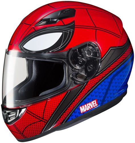 The HJC CS-R3 Spiderman Motorcycle Helmet is the perfect gift for the Marvel rider in your life! | #motorcycle #helmet #spiderman #marvelcomics #gift Spider Man Motorcycle Helmet, Spiderman Motorcycle Helmet, Marvel Helmet, Spiderman Helmet, Spiderman Motorcycle, Custom Bike Helmets, Helmet Template, Bike Helmet Design, Hjc Helmets