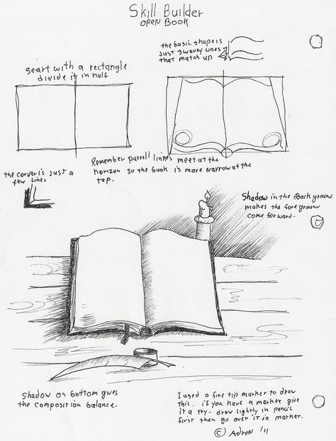 Adron's Art Lesson Plans: How To Draw an Open Book With Pen and Ink for the Young Artist An Open Book, Basic Drawing, Book Drawing, Art Lesson Plans, Art Instructions, Urban Sketching, Art Lesson, Open Book, Drawing Lessons