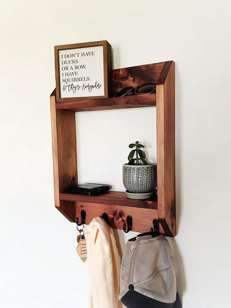 Entryway Key Storage, Fits Aesthetics, Entryway Storage Shelf, Functional Entryway, Entryway Hooks, Entryway Shelf, Wall Shelving, Auburn Brown, Entryway Storage