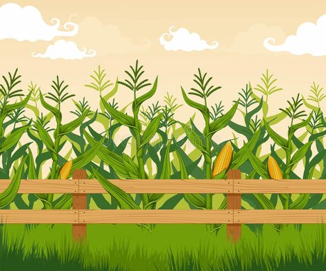 Corn field. Detailed countryside landscape #Sponsored , #affiliate, #Paid, #field, #countryside, #Detailed, #Corn Corn Field Painting, Corn Field Drawing, Corn Drawing, Field Drawing, Farm Cartoon, Field Fence, Field Photos, Crop Farming, Crop Field