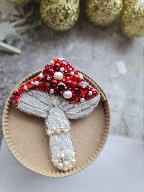 Mushroom Brooch Amanita Muscaria Pin Cute Fly Agaric | Etsy Canada Amanita Muscaria Art, Fungi Decor, Bead Mushroom, Beaded Mushroom, Mushroom Brooch, Mushroom Embroidery, Textiles Sketchbook, Wooden Brooch, Crystal Lips