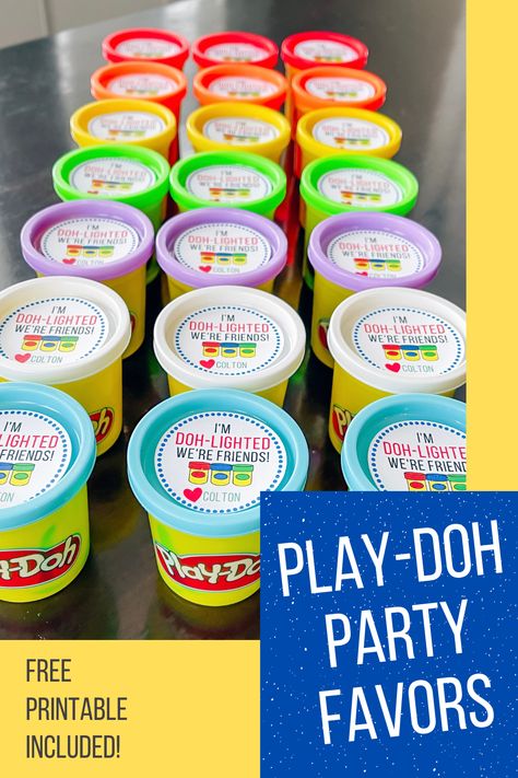 Playdoh Favor Ideas, Play Doh Birthday Party Favors, Play Doh Birthday Party Decorations, Playdoh Party Favor, Cricut Party Favors Kids, Play Doh Party Favor, Playdough Party Favors, Classroom Party Favors, Toddler Party Favors