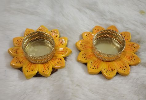 Handmade diya holders.. Brighten your festival with beautiful handmade candle holders. Tealight holder #tealightholder #candleholder #diwalidiyas #diwalidecoration #diwaligifts #handmadediyas Clay Mirror Art, Potter Wheel, Diya Holder, Clay Diya, Clay Mirror, Diya Stand, Diwali Diyas, Diwali Ideas, Diya Decoration