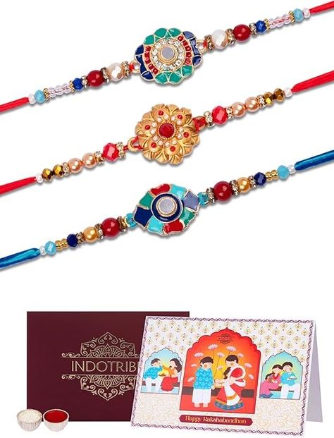 Amazon.com: IndoTribe, Rakhi For Brother with Card - Set of 3, Raksha Bandhan Rakhi | Rakhis for Rakshabandhan | Bhaiya Bhabhi Rakhi Set for Brother | Rakhi Bracelet for Brother Sister | Rakhi Thread: Clothing, Shoes & Jewelry Raksha Bandhan Rakhi, Rakhi Bracelet, Rakhi For Brother, Raksha Bandhan, Gifts For Brother, Brother Sister, Card Set, Shoes Jewelry, Gift Set