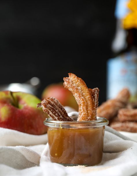 apple cider churros with cider beer caramel I howsweeteats.com Autumnal Food, Beer Caramel, Fried Desserts, Churro Cake, Fall Yummies, Spooky Sweets, Dessert Breads, Fall Goodies, Pumpkin Hummus