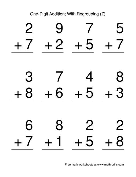 The Single Digit Addition -- Some Regrouping -- 12 per page (Z) Math Worksheet from the Addition Worksheets Page at Math-Drills.com. Single Digit Addition Worksheets, Addition With Regrouping Worksheets, Column Addition, Basic Math Worksheets, Addition Coloring Worksheet, Adding Worksheets, Regrouping Addition, Complex Sentences Worksheets, Probability Worksheets