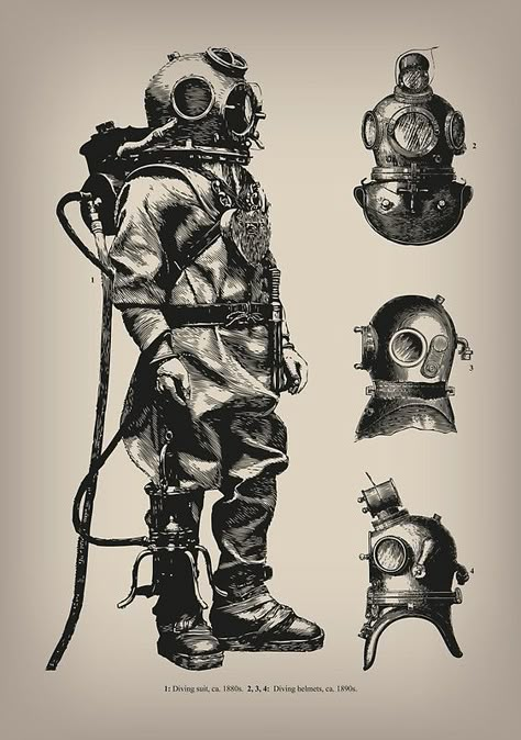 Vintage Deep Sea Diver by EclecticAtHeART Old Diving Suit Drawing, Vintage Deep Sea Diver, Old Diver Suit, Deep Sea Diver Helmet, Vintage Scuba Diver, Vintage Diver, Scuba Suit, Vintage Sea, Diver Suit