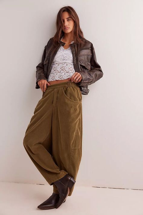 High Road Pull-On Barrel Cord Pants | Free People Oversized Pants Outfit, Cord Pants, Oversized Pants, Simple Sandals, High Road, Cords Pants, Virtual Closet, Moto Boots, Bottom Clothes