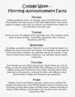 College Awareness Week - The Responsive Counselor College Awareness Week, Counselor Bulletin Boards, College Advising, College Theme, Middle School Counselor, College Ready, Morning Announcements, College Apps, Guidance Counselor