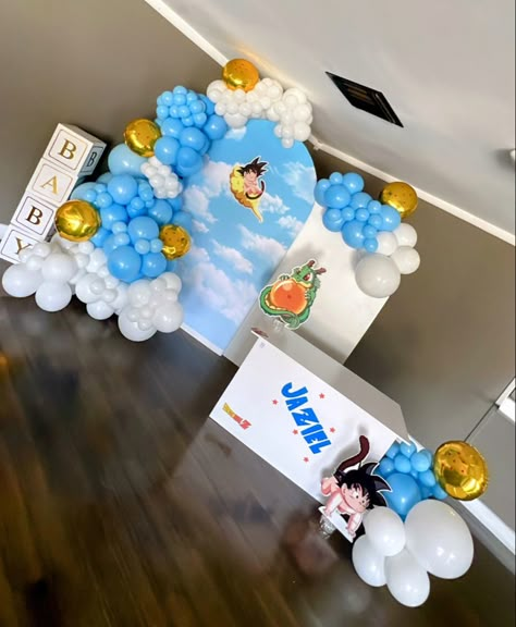 Dragon Ball Z Nursery Ideas, Dragon Ball Gender Reveal, Dragon Ball Z Baby Shower Ideas, Dragon Ball Z Gender Reveal Ideas, Baby Goku Baby Shower Theme, Dragon Ball Baby Shower Ideas, Anime Baby Shower Ideas, Dragon Ball Z Baby Shower Theme, Dragon Ball Decor