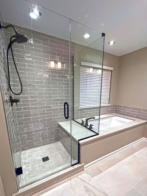 Steam Bathroom Ideas, Walk In Shower With Tub Inside, Tub Shower Combo Remodel, Bathroom Tub Shower Combo, Master Suite Bathroom, Shower Tiles, Full Bathroom Remodel, Bathroom Tub Shower, Bathroom Accent Wall