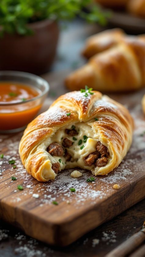 Deliciously Decadent Sausage Cream Cheese Crescents Cottagecore Meals, Hobbit Breakfast, Sausage Cream Cheese Crescents, Sausage And Cream Cheese, Craving Food, Sausage Cream Cheese, France Food, Brioche Recipe, Christmas Meals