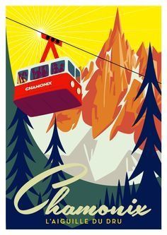 The Aiguille du Dru, Chamonix, France Skiing Mountains, Old Posters, Vintage Ski Posters, Ski Art, Postal Vintage, Tourism Poster, Ski Posters, Cable Car, Vintage Ski