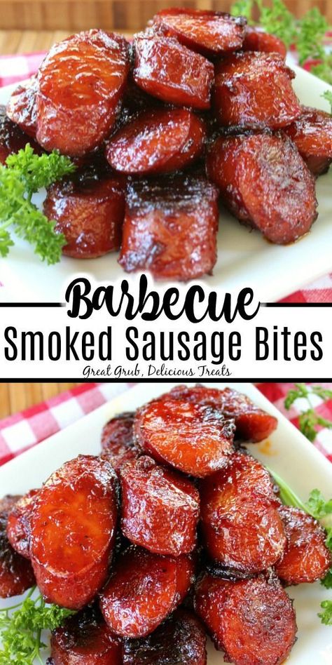 . Barbecue Smoked Sausage, Bbq Smoked Sausage Bites, Smoked Sausage Bites, Bbq Smoked Sausage, Sausage Smoked, Sausage Bites, Sausage Appetizers, Grilled Kabob Recipes, Grilling Recipes Sides