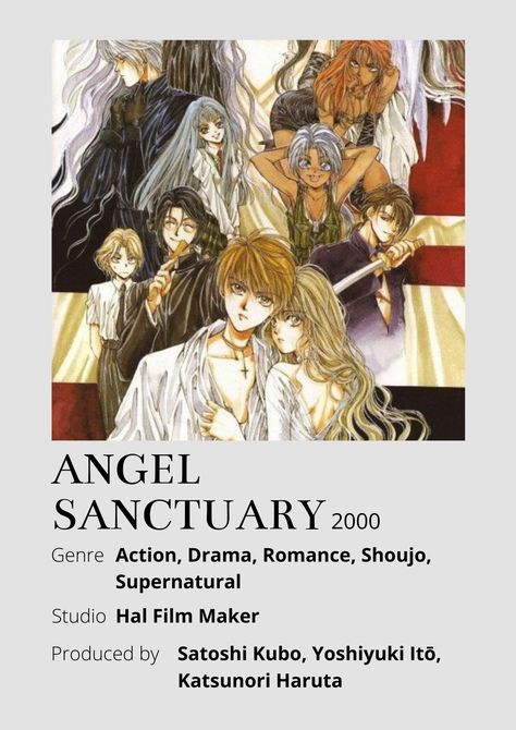 Angel Sanctuary Anime Minimalist poster 😊 Information taken from myanimelist.net and wikipedia.org Angels Kissing, Angel Sanctuary, Poster Information, Anime Minimalist Poster, Shojo Anime, Japanese Animated Movies, Anime List, Animes To Watch, Anime Printables