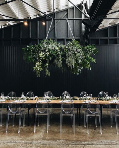 Warehouse Wedding Decorations, Greenery Installation, Floral Ceiling, Hanging Greenery, The Refinery, Industrial Wedding Venues, Warehouse Wedding, Greenhouse Wedding, Marquee Wedding