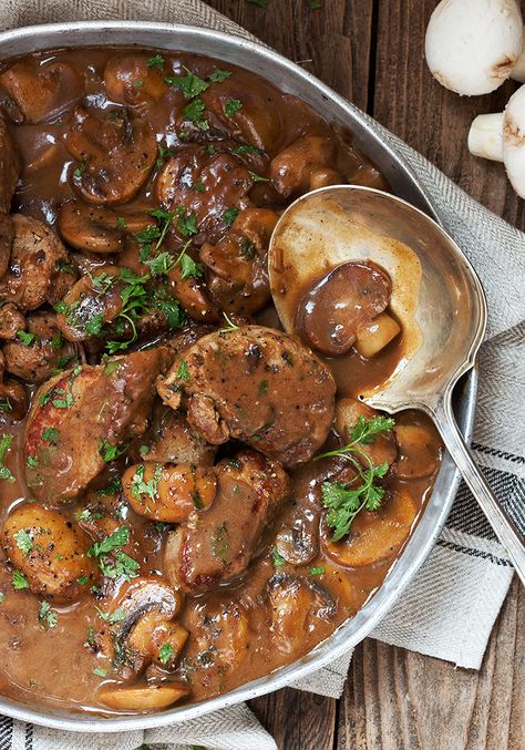 Skillet Pork Medallions in Mushroom Marsala Sauce Marsala Sauce Recipe, Pork Marsala, Easy Pork Tenderloin Recipes, Mushroom Marsala, Pork Tenderloin Medallions, Easy Pork Tenderloin, Recipe For Pork, Pork Tenderloins, Marsala Sauce