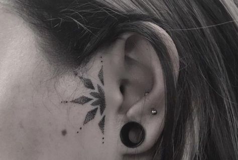 Front ear tattoo #smalltattoo #tattooideas Front Ear Tattoo, Ear Face Tattoo, Tragus Tattoo, Small Face Tattoos, Hairline Tattoos, Infected Tattoo, Half Mandala, Feminine Skull Tattoos, Face Tattoos For Women