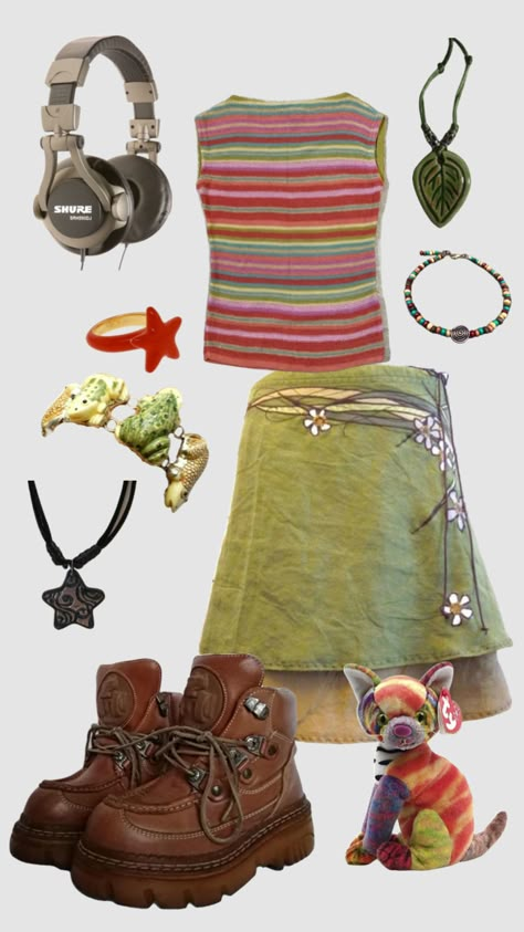 Japanese Garden Outfit, Summer Outfits Funky, Bug Core Outfits, Alice In Wonderland Outfit Ideas Casual, Funky Summer Fashion, Trinket Core Outfit, Trinketcore Outfit, Cute Nerdy Outfits, Twee Clothes