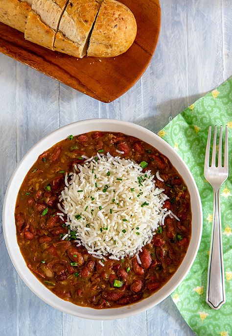 Real Louisiana Red Beans and Rice | FatFree Vegan Kitchen Meatless Red Beans And Rice Recipe, Vegetarian Red Beans And Rice Recipe, Vegetarian Red Beans And Rice, Recipes No Meat, Beans And Rice Recipes, Louisiana Red Beans And Rice, Vegan Red Beans, Louisiana Red Beans, Rice In The Instant Pot