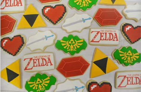 Zelda Cookies Zelda Cookies Decorated, Legend Of Zelda Cookies, Zelda Cookies, Sugar Cookie Decorating Ideas, Zelda Heart, Zelda Cake, Sugar Cookie Decorating, Cookie Decorating Ideas, 29 Birthday