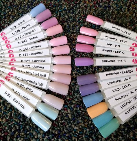 Revel Nail Swatches, Revel Dip Powder Colors, Pastel Dip Powder Nails, Sns Dipping Powder Nails Color Swatches, Dip Powder Swatches, Revel Dip Nails, Revel Nail Dip Powder Colors, Pastel Swatches, Sns Colors