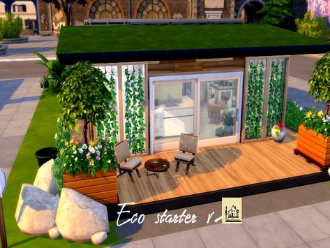 GenkaiHaretsu's Eco starter v2 Eco Lifestyle Sims 4 House, Sims 4 Eco Lifestyle House, Sims 4 Eco House, Sims4 Builds, Sims Houses, Sims Builds, Eco Lifestyle, Sims Ideas, Sims 4 House Design