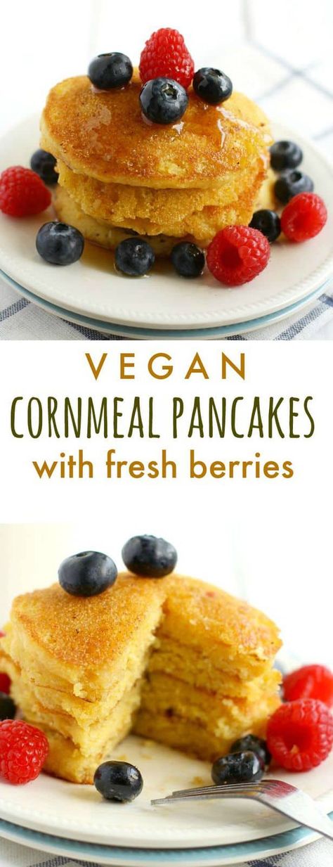 Cornmeal Cakes, Weekend Breakfast Recipes, Cornmeal Pancakes, Vegan Pancake Recipes, Pancakes Vegan, Vegan Pancakes, Weekend Breakfast, Savoury Cake, Vegan Breakfast Recipes