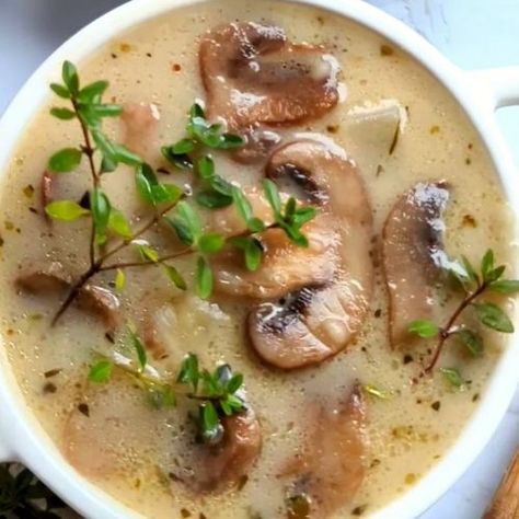 Mushroom Soup with Coconut Milk - The Herbeevore Healing Mushroom Soup, Mushroom Soup Coconut Milk, Mushroom Soup Recipes Healthy, Coconut Mushroom Soup, Mushroom Kale Soup, Soup Coconut Milk, Stuffing Balls Recipe, Vegan Mushroom Soup, Slow Cooker Salisbury Steak