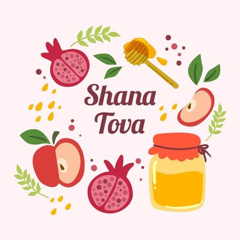 Hand drawn shana tova concept Free Vecto... | Free Vector #Freepik #freevector #food #hand #hand-drawn #celebration Shana Tova Cards, Shana Tovah, Rosh Hashana Gift, Happy Rosh Hashanah, Rosh Hashanah Cards, Happy Feast, Icon Set Design, Greeting Poster, Holiday Symbols