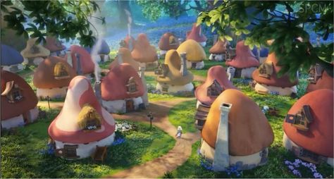 Smurf Village Smurf Village Background, Smurf Village Design, Smurfs Village, Smurfs Drawing, Smurfs Movie, Smurf House, Smurf Village, Blossom House, Lost Village