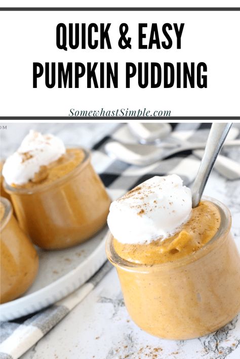 This pumpkin pudding recipe is creamy, sweet, and chilled to perfection! This simple recipe only takes 5 minutes to prepare and it tastes just like pumpkin pie without the crust! It's incredibly delicious and makes the perfect fall dessert recipe. Pumpkin Pudding Recipes, Easy Pudding Recipes, Pumpkin Pudding, Sugar Free Pudding, Pumpkin Chocolate Chip Cookies, Pumpkin Recipes Dessert, Yummy Dessert, Fall Dessert Recipes, Pumpkin Chocolate Chips